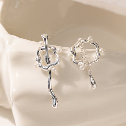 Lava Asymmetrical Sculptural Pearl Earrings